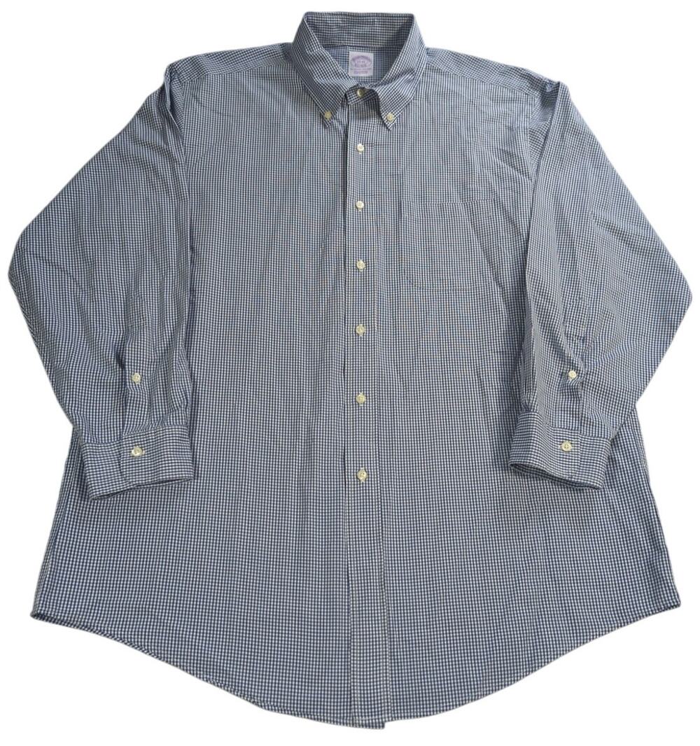 Brooks Brothers Mens 17 33 Check Dress Shirt Blue Supima Cotton Long Sleeve